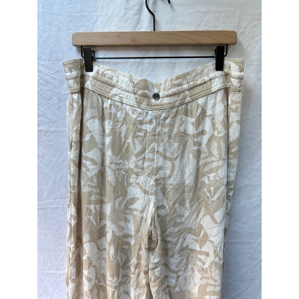 prAna Wide Leg Pants Womens Tan Cream Tropical Leaf Print Drawstring XL - Picture 4 of 8